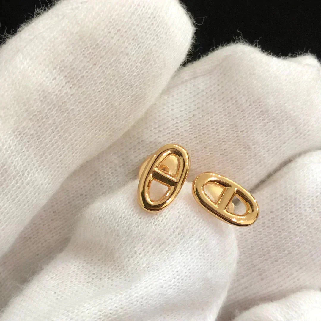 HERMES CHAINE SMALL EARRINGS GOLD AND SILVER