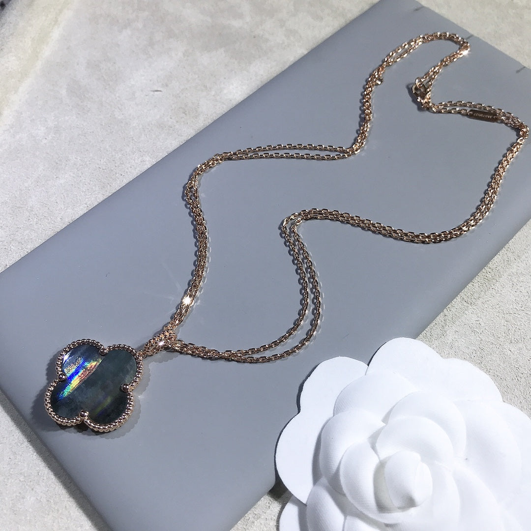 VCA CLOVER 25MM GOLD DARK MOP BIG CLOVER NECKLACE