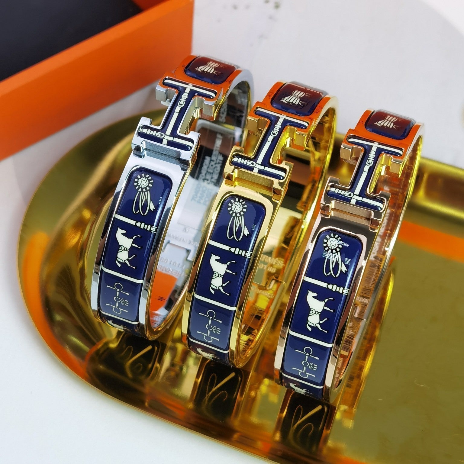HERMES H COUVERTURES DARK BLUE BRACELET