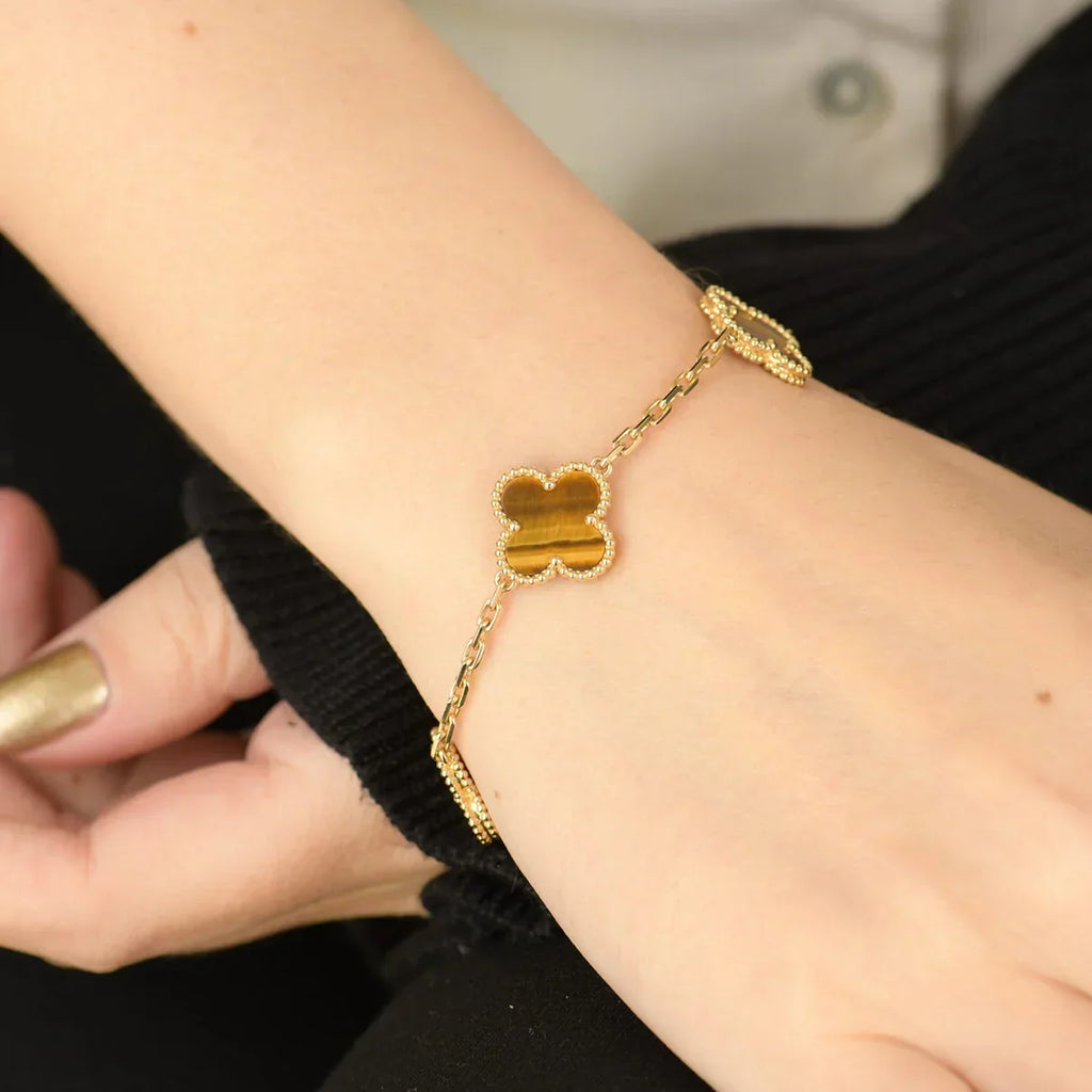 VCA CLOVER 5 MOTIFS TIGER EYE BRACELET COLLECTION