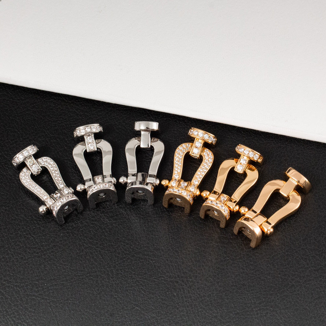 FRED FORCE LARGE HORSESHOE HALF DIAMOND BRACELET SILVER