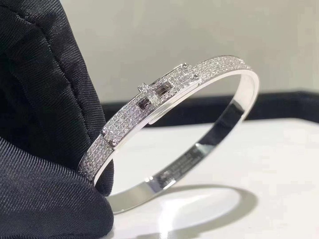 HERMES HM KELLY BRACELET IN SILVER AND FULL PAVE DIAMOND